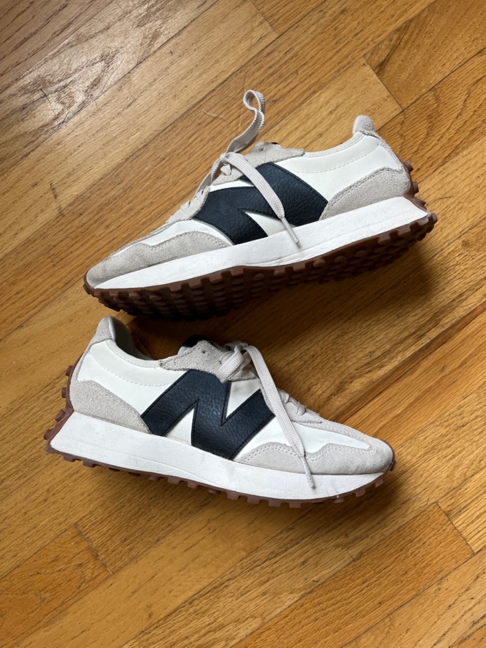 New Balance White, Beige and Black Retro Sneakers - Picture 2 of 5